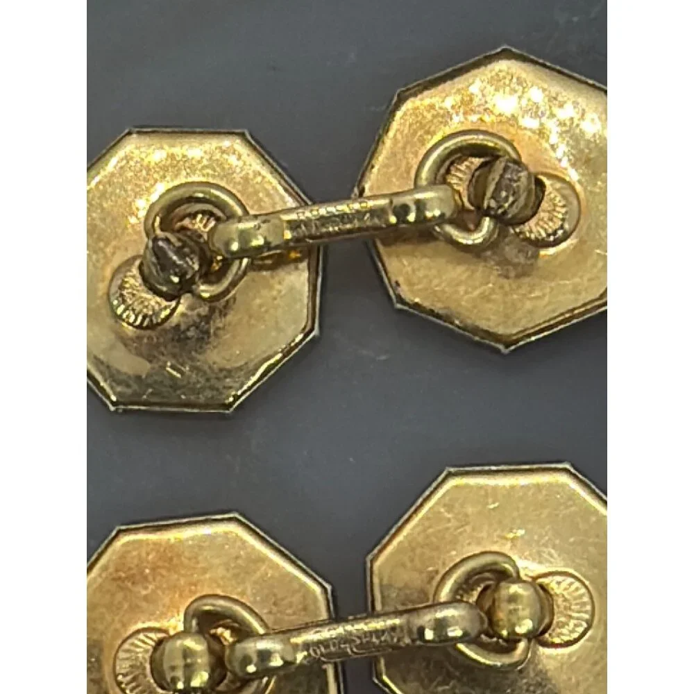 Vintage Art Deco Mother of Pearl Rolled Gold Plate Tuxedo Double Sided Cufflinks - Picture 14 of 14